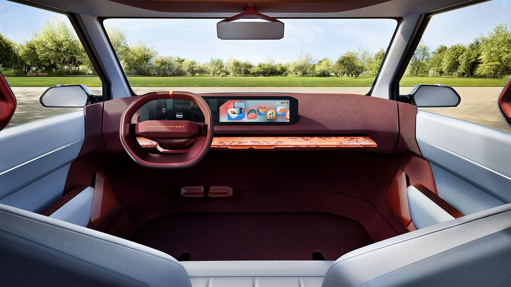 Un matériau combinant le bois, le papier et des textiles recyclés dans l'habitacle du Kia Concept EV2