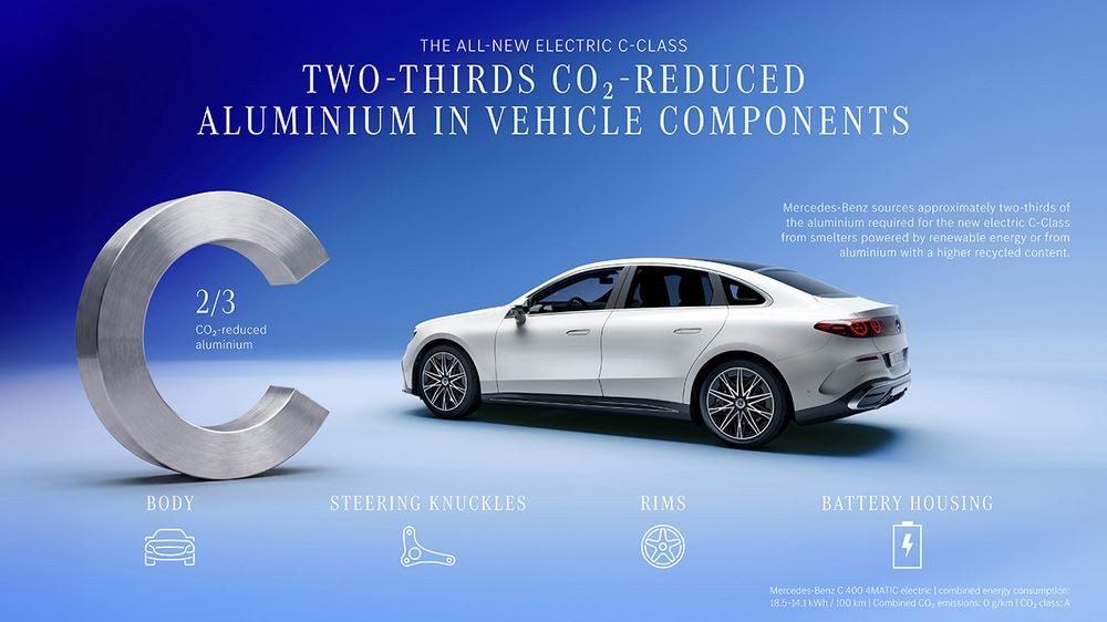 La Mercedes Classe C électrique réduit de deux tiers son empreinte carbone par rapport à la Classe C thermique actuelle