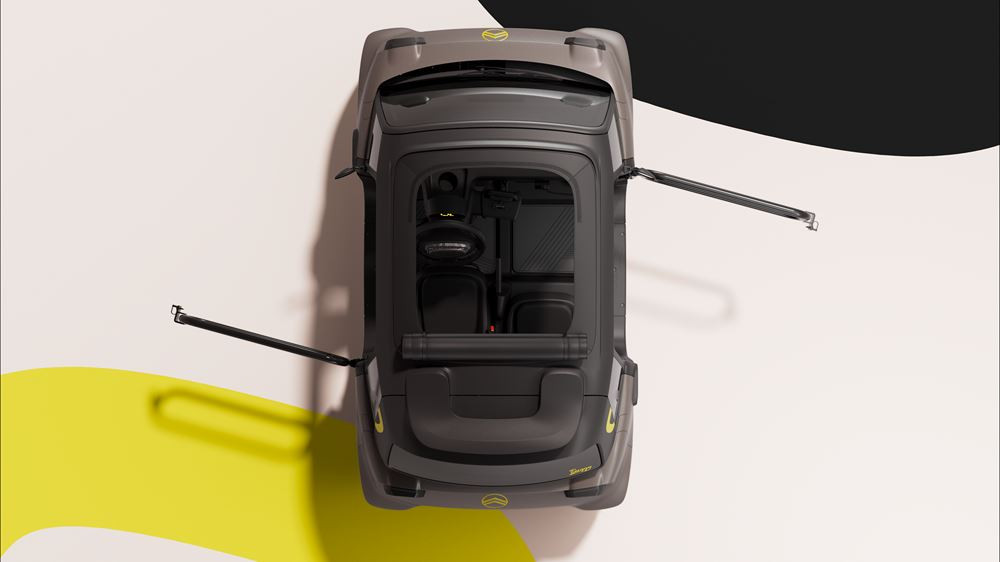 Le quadricycle électrique Citroën Ami Buggy joue au baroudeur ouvert sur l'extérieur