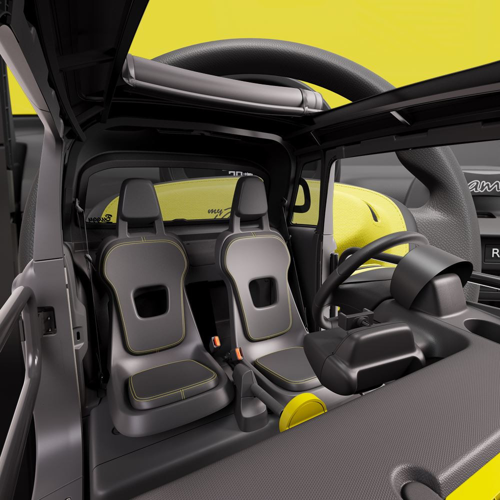 Le quadricycle électrique Citroën Ami Buggy joue au baroudeur ouvert sur l'extérieur