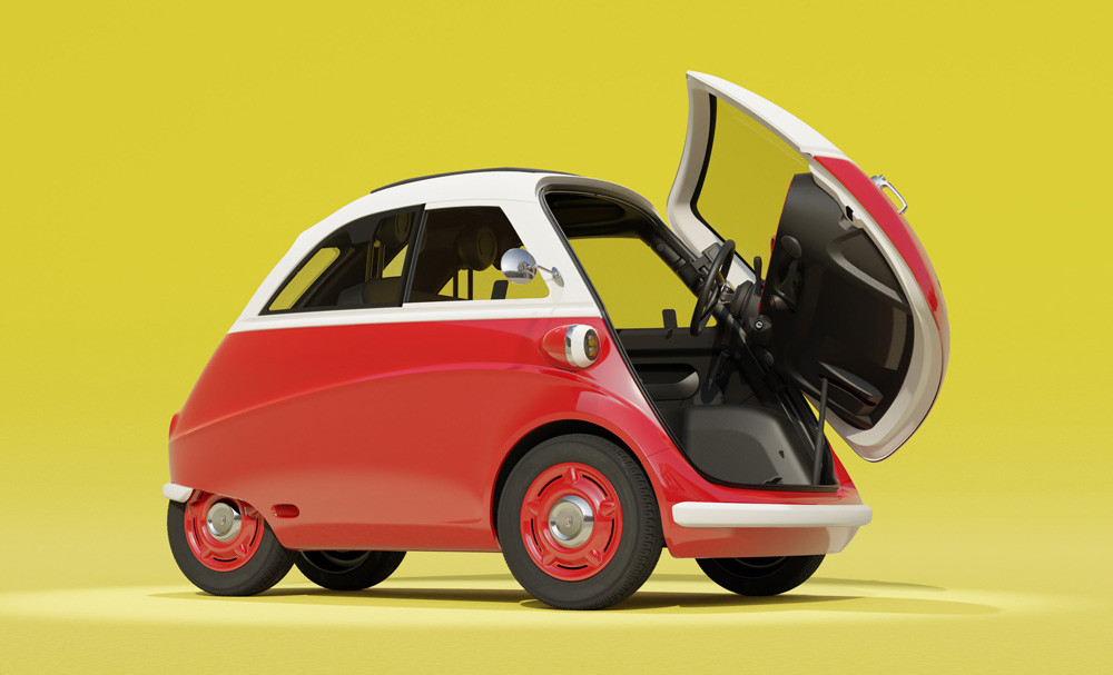 Une voiturette biplace électrique affichant une autonomie de 200 km en approche